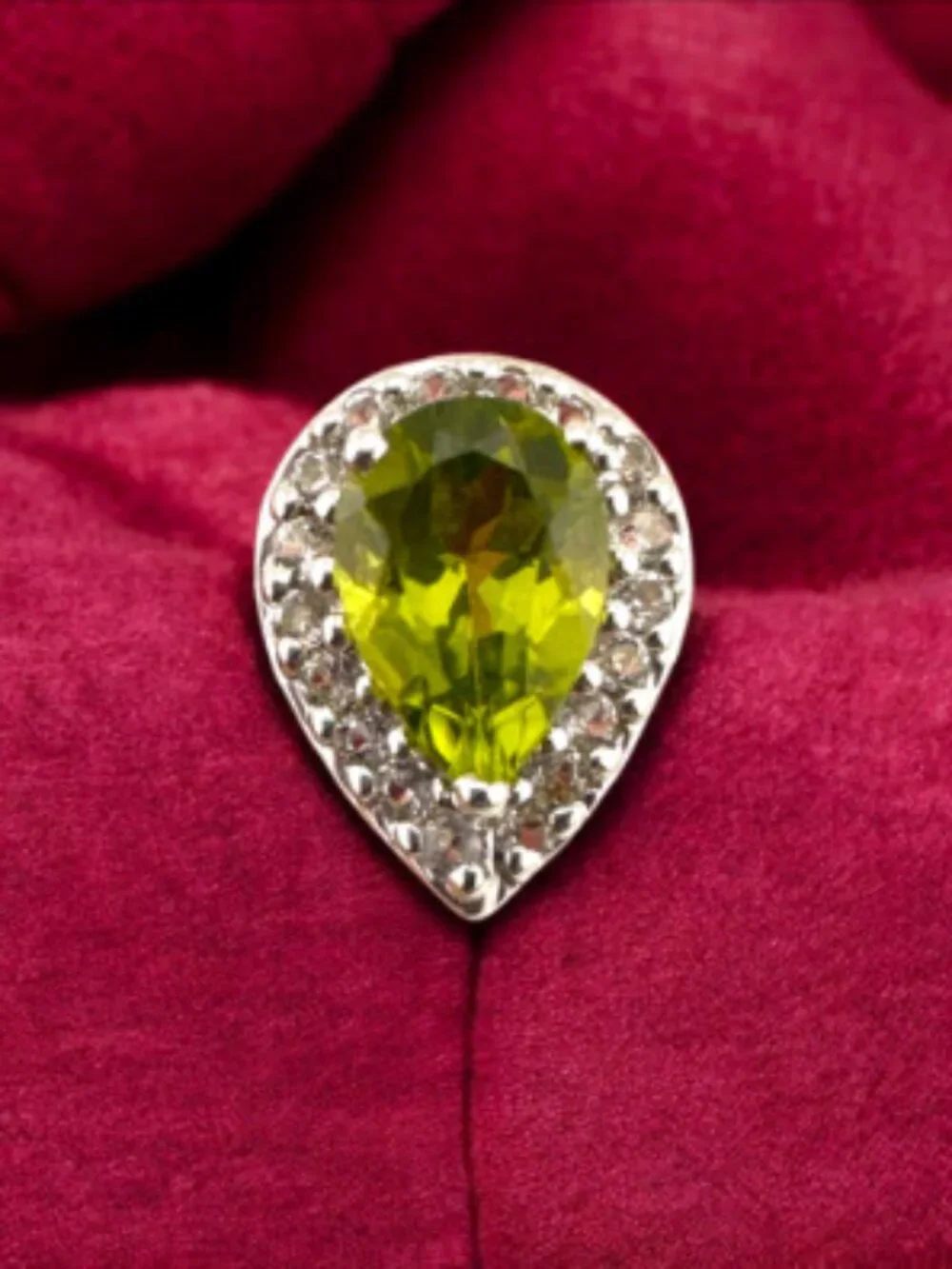 Annabella Peridot White Topaz Halo Ring 925 Sterling Silver Pear Cut Size 6